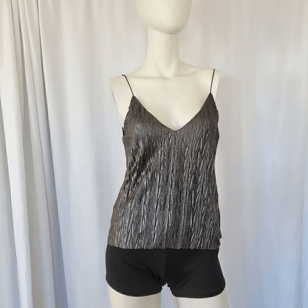 anthropologiepins and needles metallic silver sleeveless blouse holidays  size S